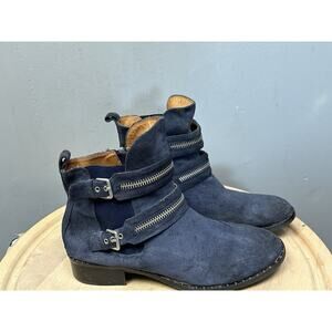 Gentle Souls Boots Womens 11 M Barberton‎ Ankle Buckle Booties Blue Suede Zip